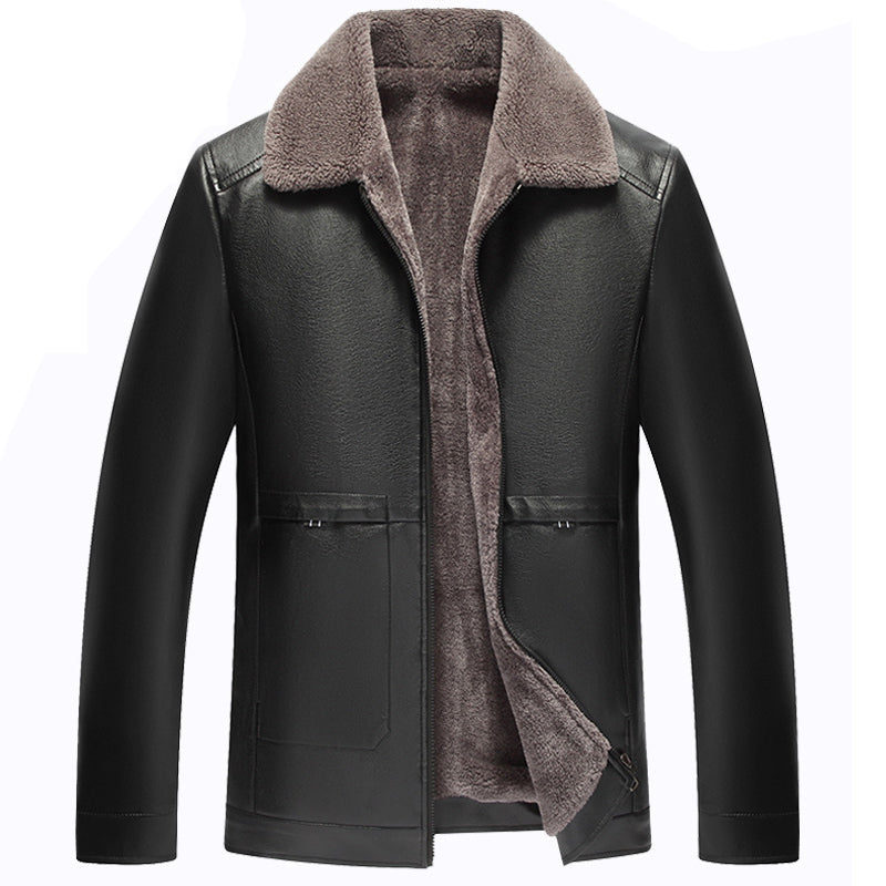Men's Thick Plush Winter Leather Jacket