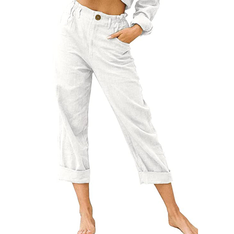Women's Cotton Linen Casual Solid Color Trousers
