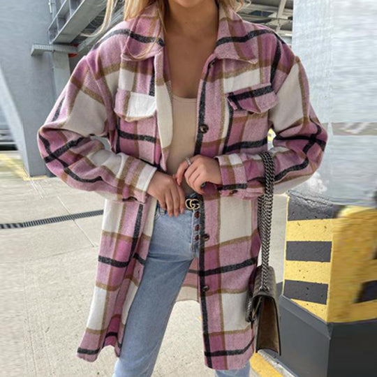 Women's Check Long Sleeve Shirt Jacket