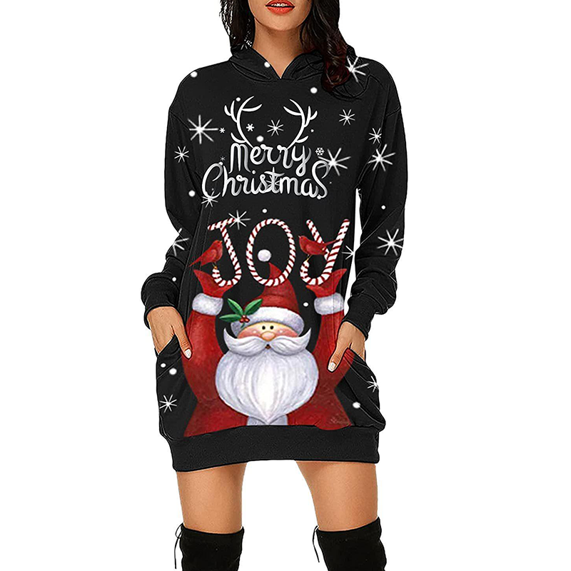 Merry Christmas Hoodie Dress Christmas Deer Dress