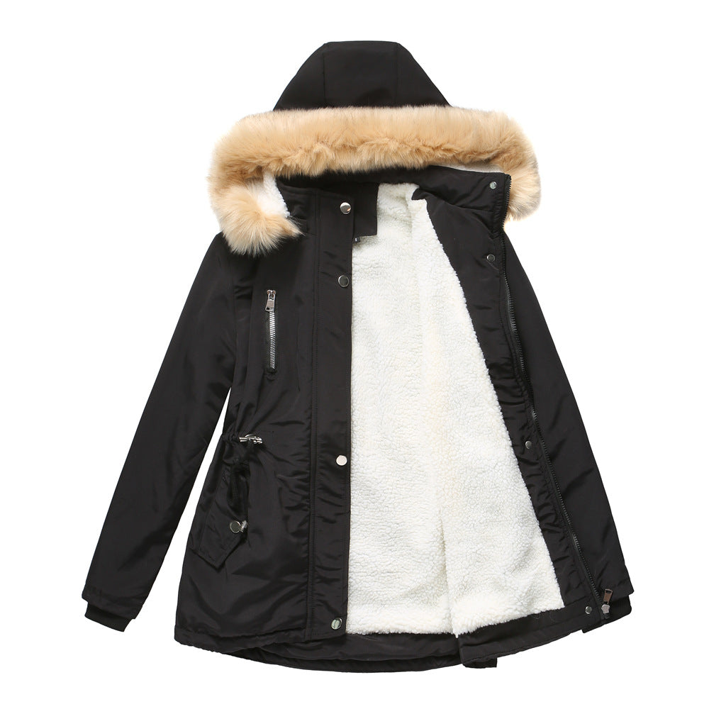 Women's Thick Lamb wool Detachable Fur Collar Coat Jacket