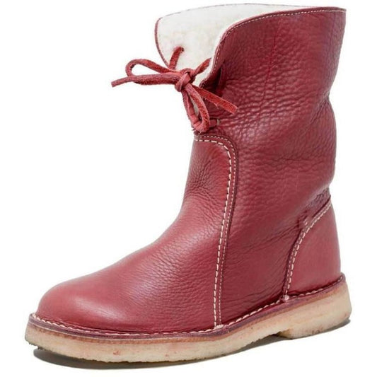Women's Leather Plush Flat Comfort Boots