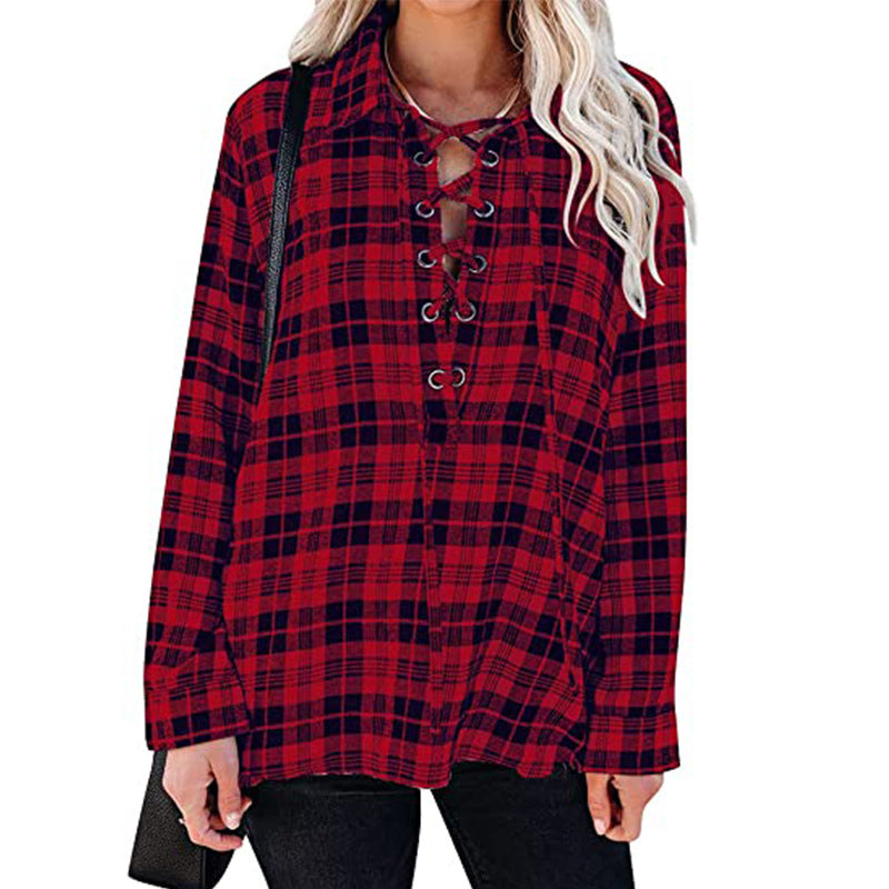 Woman Plaid Shirt With Long Sleeves
