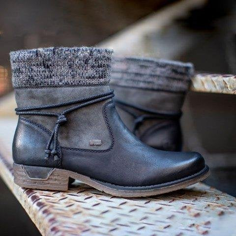 Vintage Leather Casual Flat Boots For Women