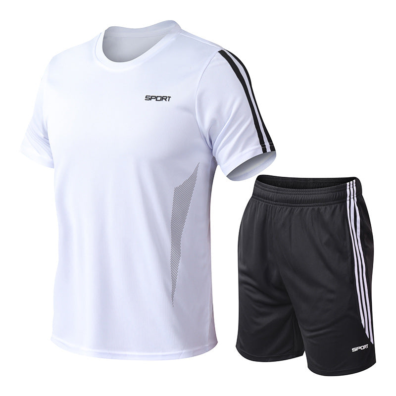 Men's Ice Silk Two-piece Short-sleeved Shorts Suit