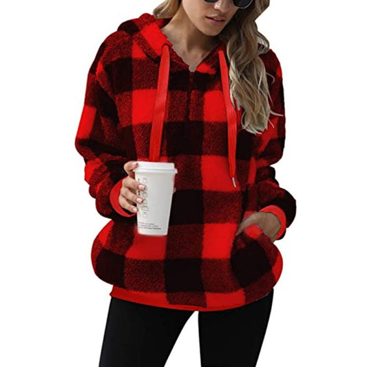 Plush Check Hoodie For Women