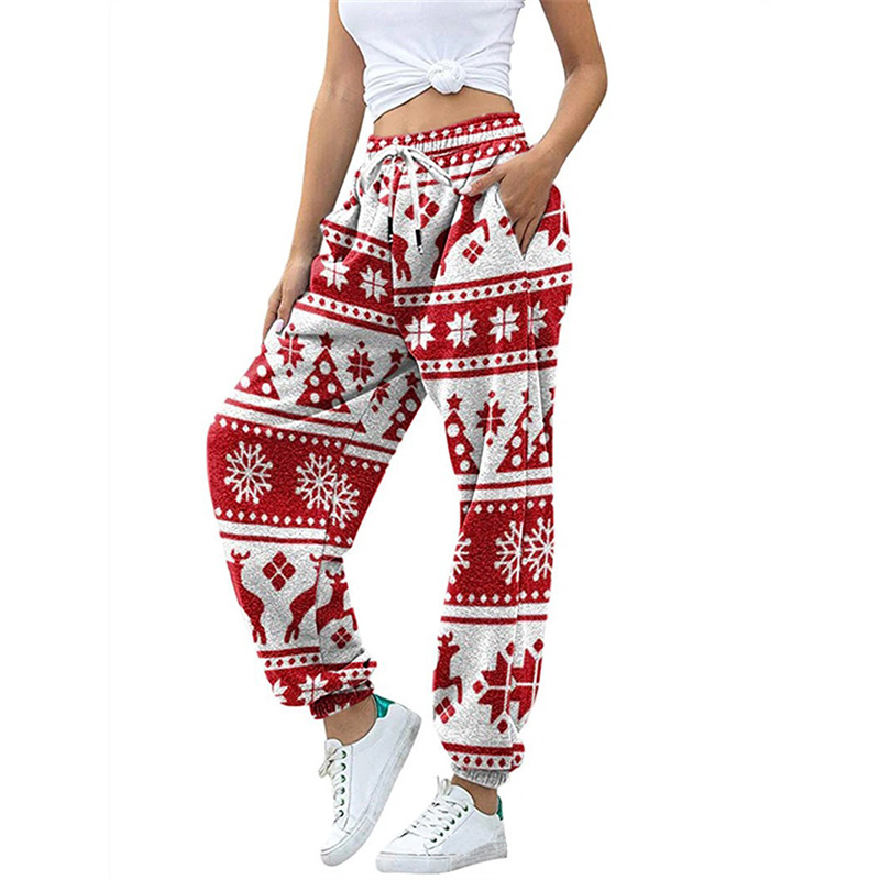 Christmas Theme Printed Sweatpants Casual Pants