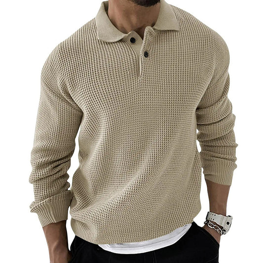 Men's Lapel Casual Solid Knit Sweater