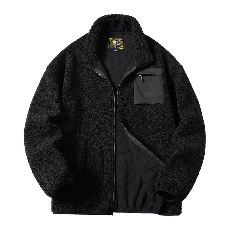 Men's Plush Zip Lapel Jacket
