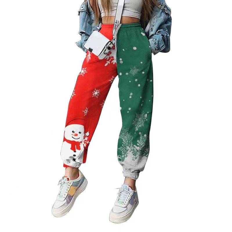 Christmas Elastic Leg Pocket Casual Pants