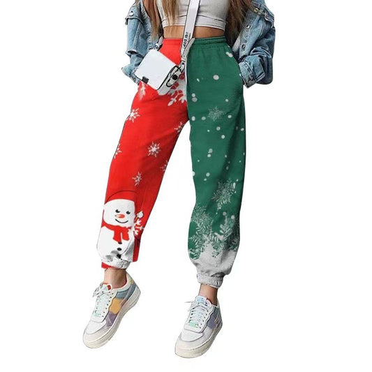 Christmas Elastic Leg Pocket Casual Pants