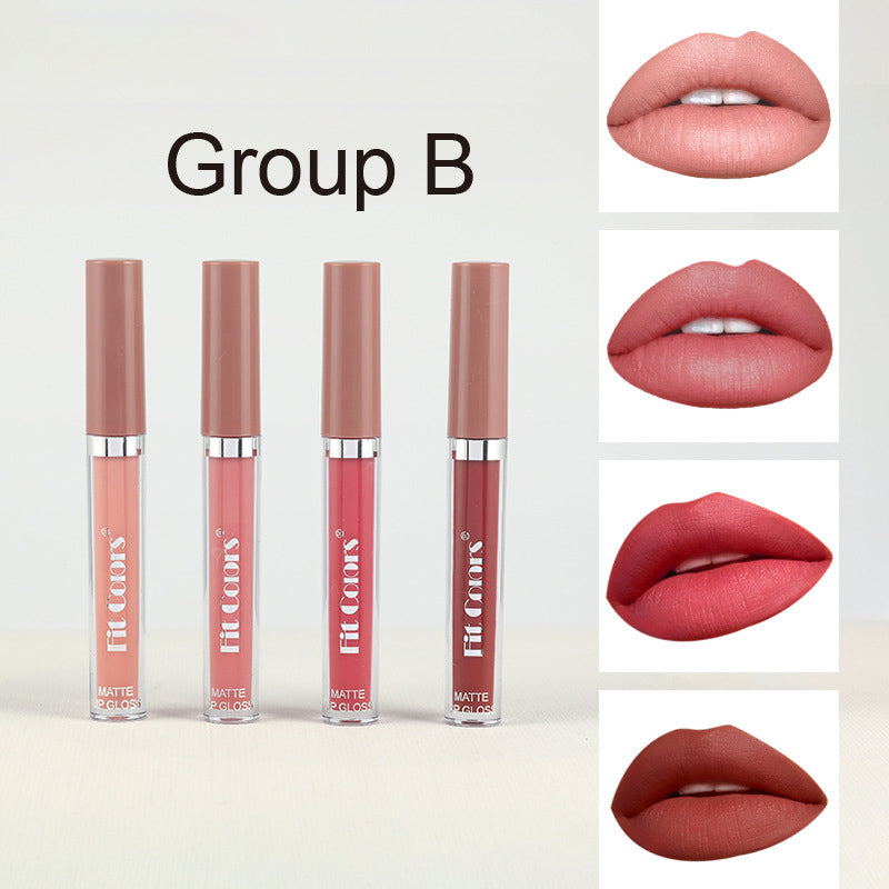 Matte Non-stick Cup Lip Gloss Set Matte Thin Tube Liquid Lipstick 4 Sets