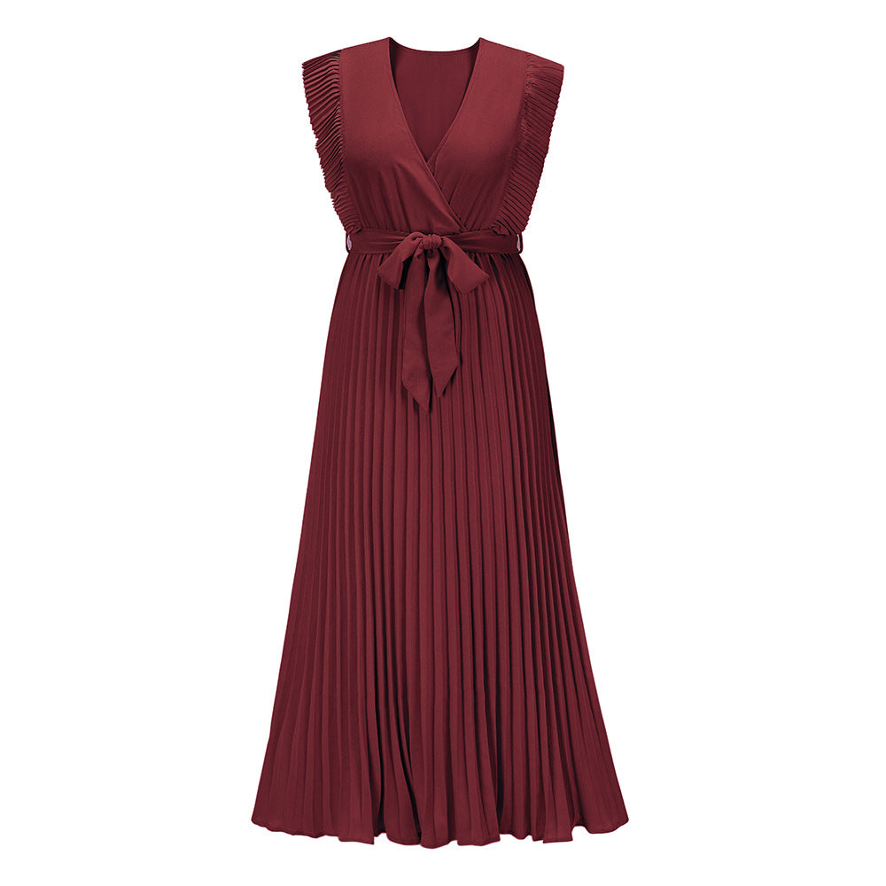 Chiffon Pleated Skirt Solid Color Dress