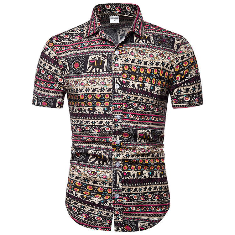 Men's Casual Short Sleeve Flower Shirt