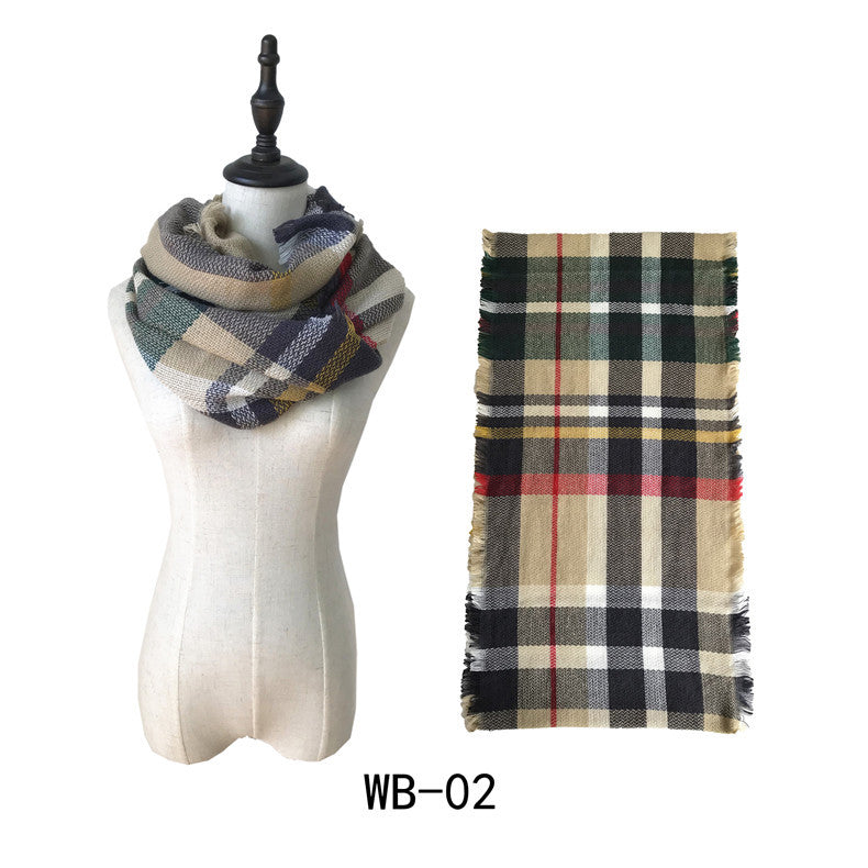 Woman Imitation Cashmere Double-sided Fringed Plaid Scarf