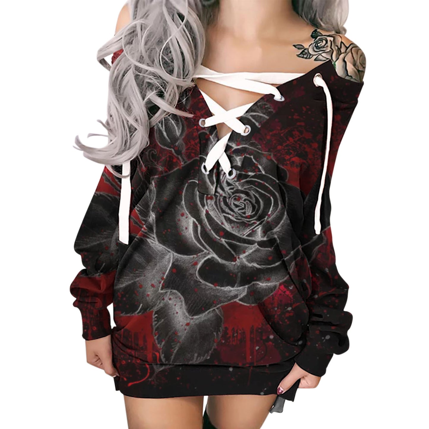 Lace-up Loose Print T-Shirt For Women