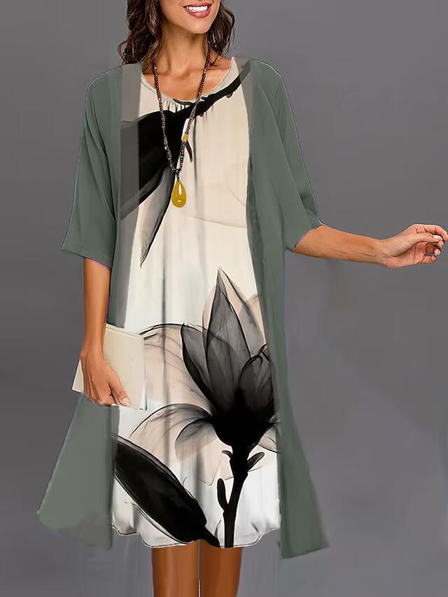 Women's Casual Loose Printed Dress 2-Piece Set