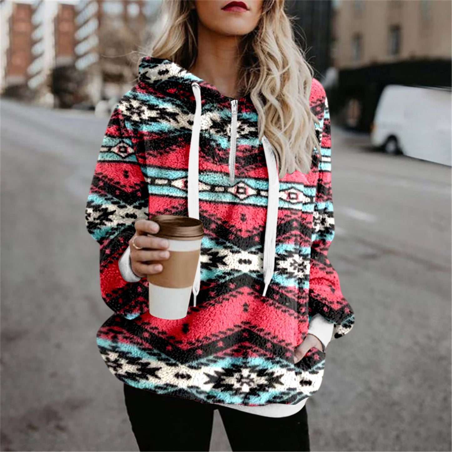 Women's Plush Print Hoodie