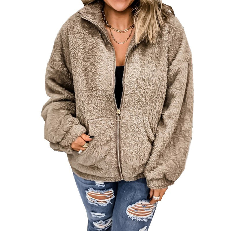 Woman Plush Autumn Cardigan Jacket