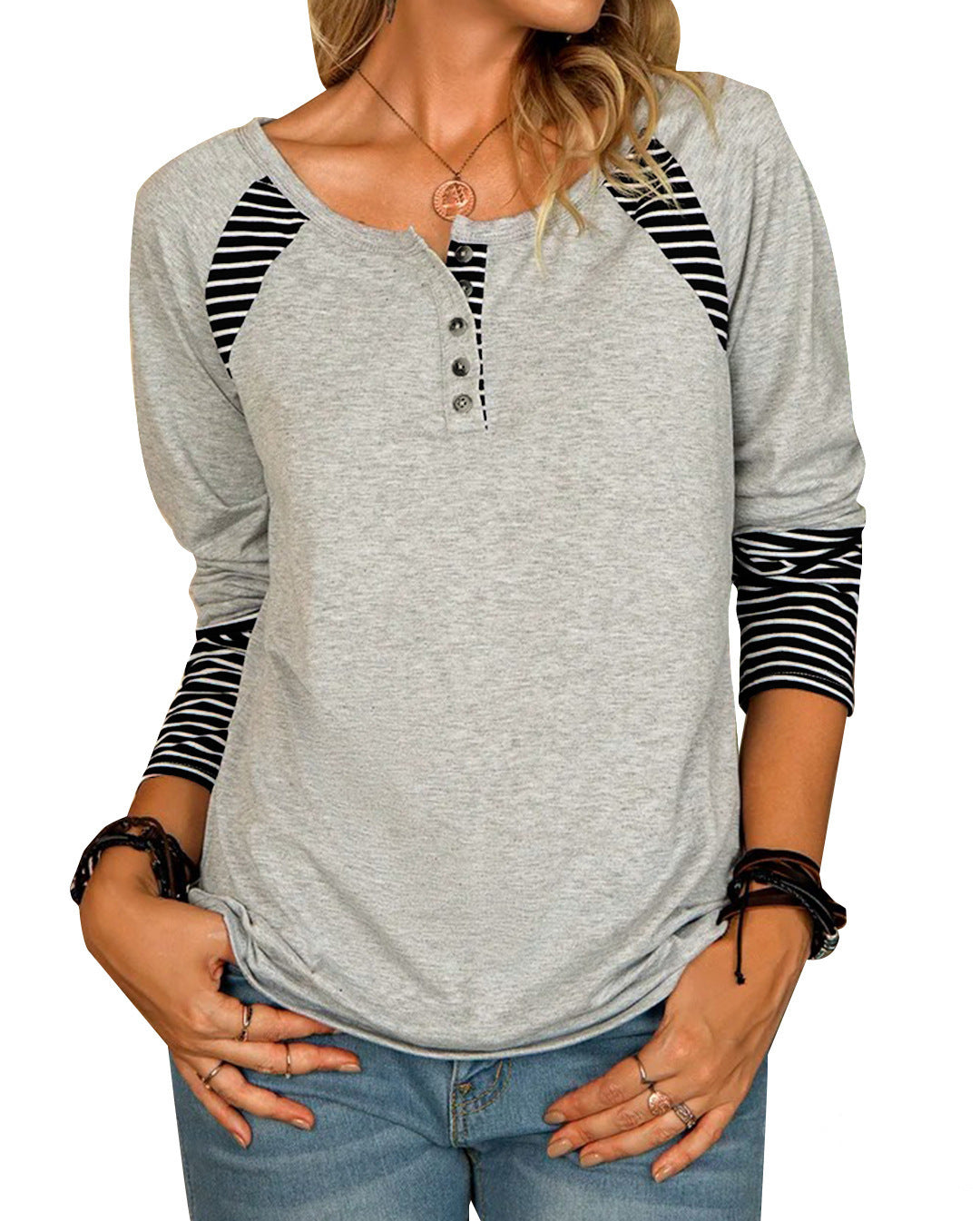 Women's Long Sleeve Striped Casual T-Shirt Top
