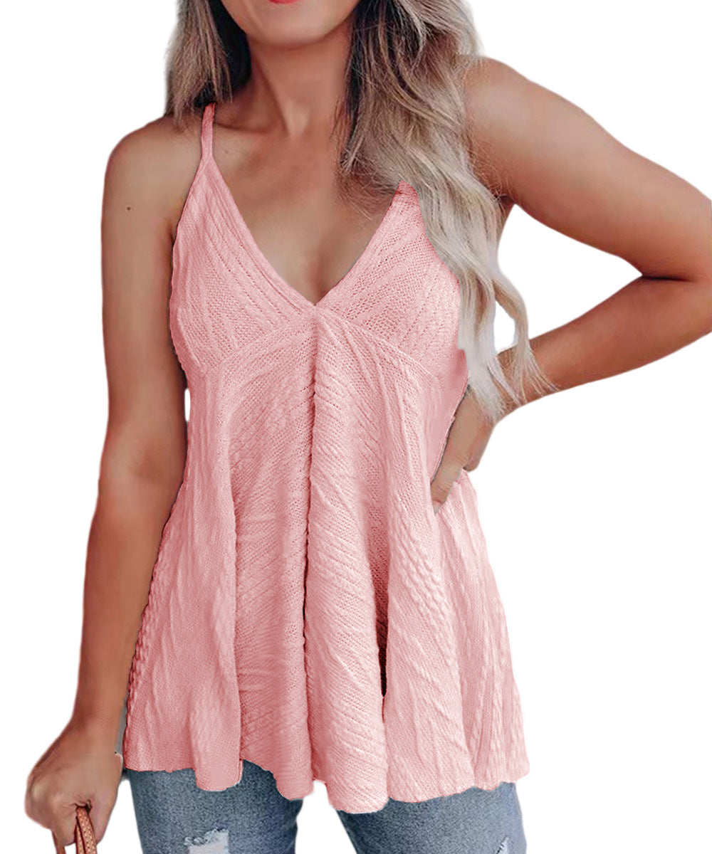 Women's V-Neck Casual Sling Wool Knit Tank