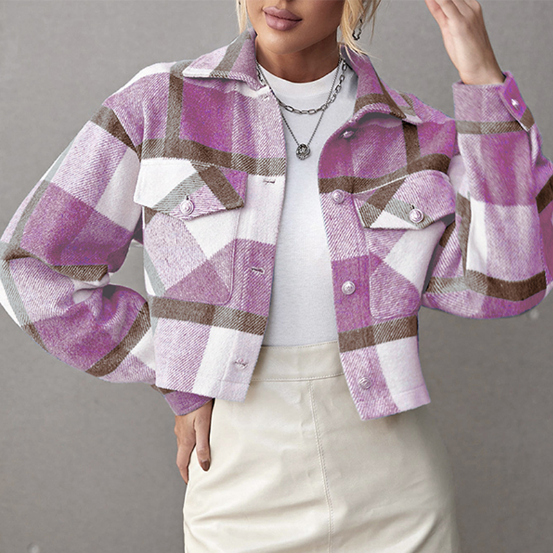 Women's Plaid Casual Woolen Short Jacket
