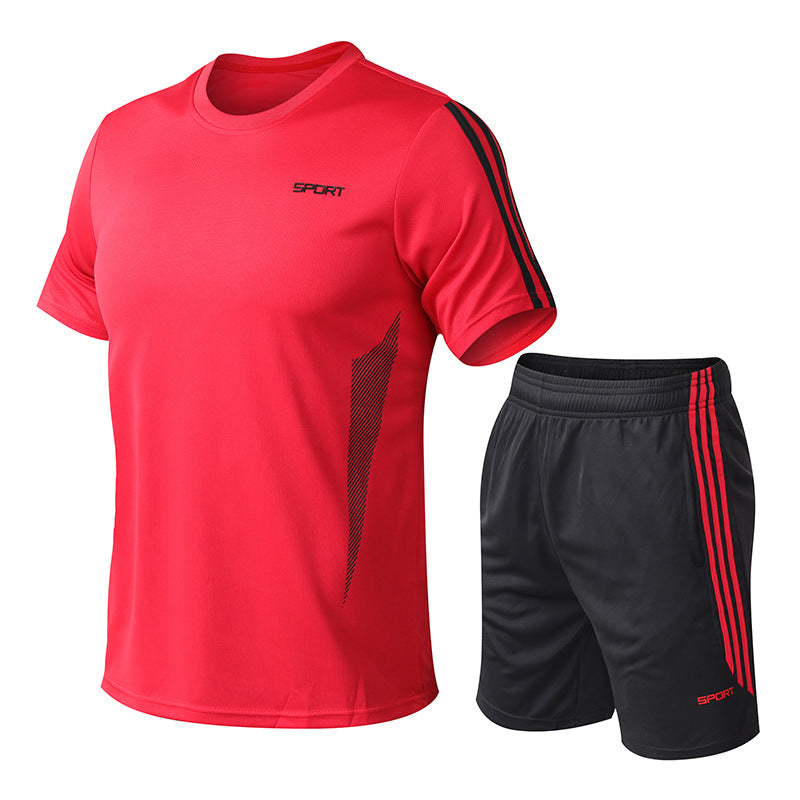 Men's Ice Silk Two-piece Short-sleeved Shorts Suit