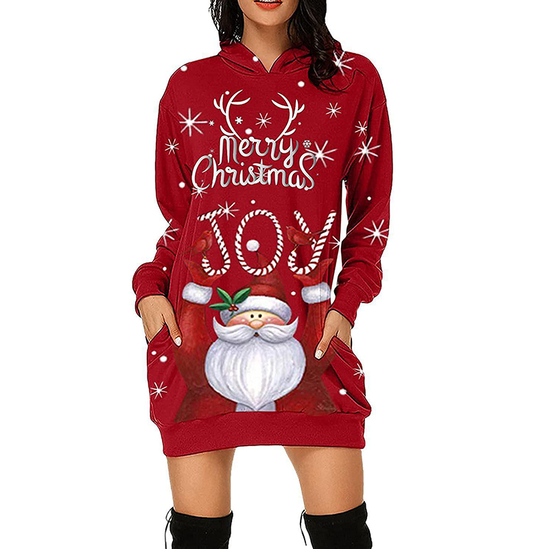 Merry Christmas Hoodie Dress Christmas Deer Dress