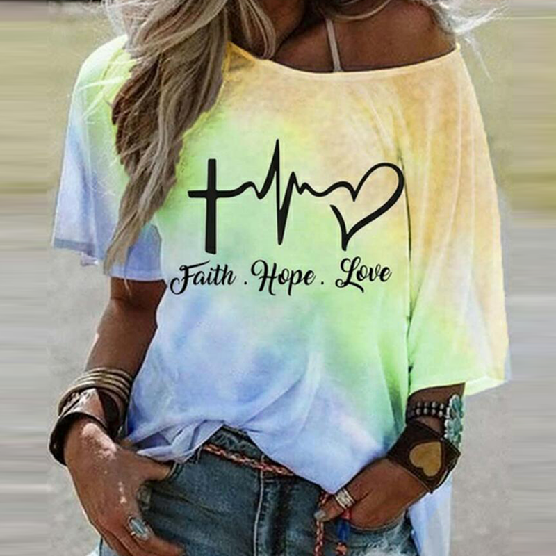 Gradient Letter Print Short Sleeve T-Shirt For Women
