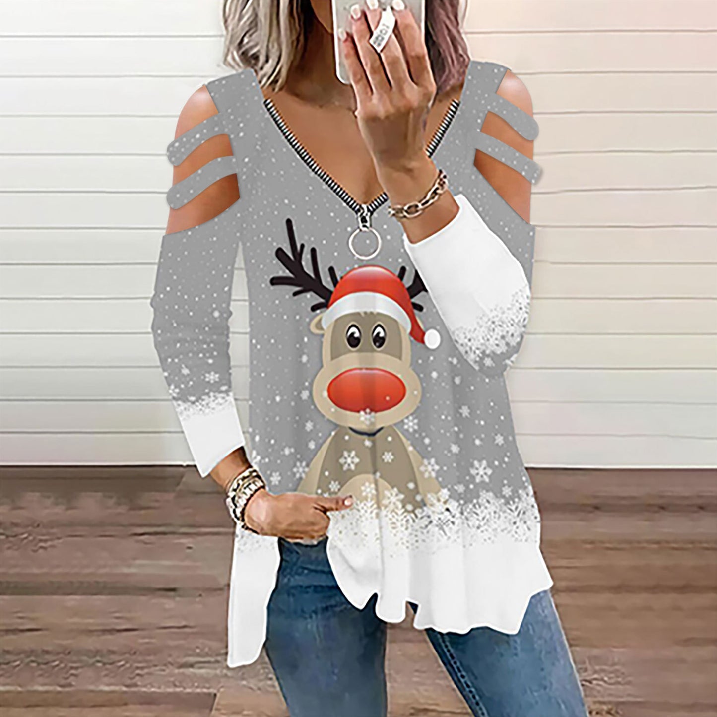 Women's Oversized Christmas Elk T-Shirt