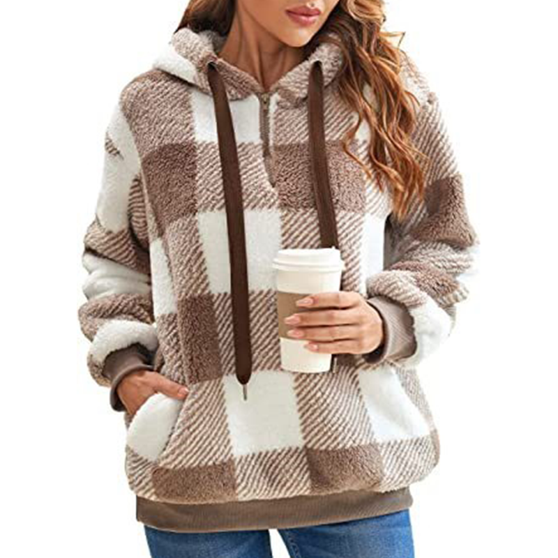 Plush Check Hoodie For Women