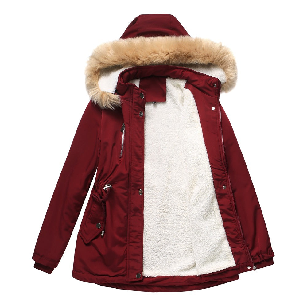 Women's Thick Lamb wool Detachable Fur Collar Coat Jacket