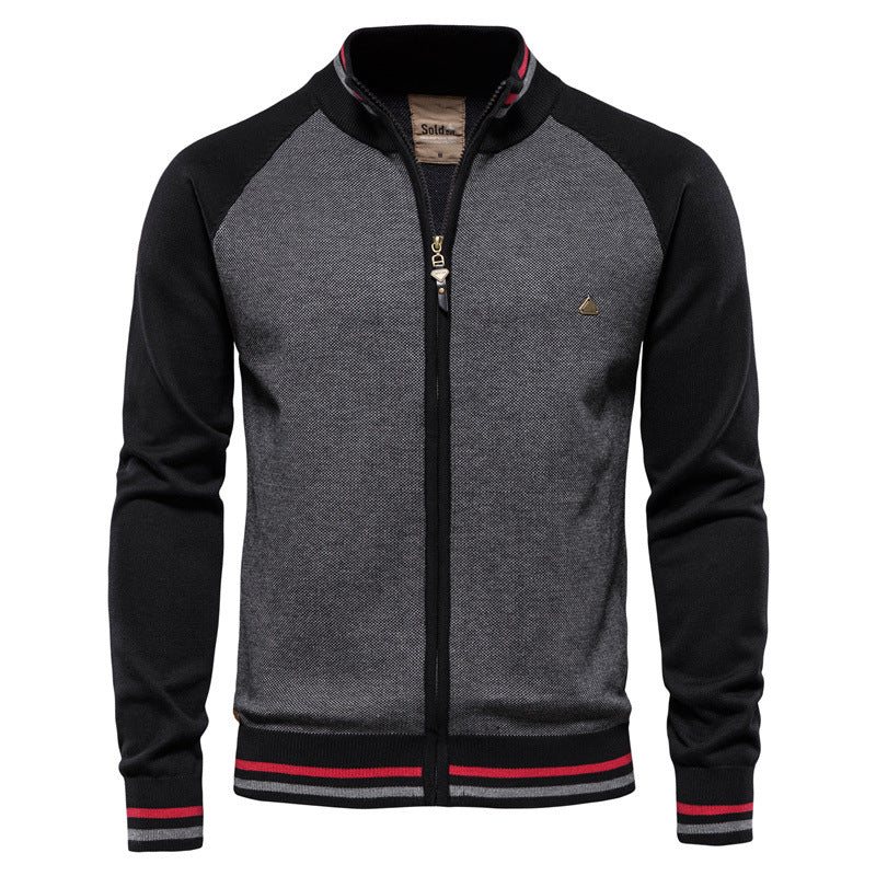 Winter Men's Patchwork Knit Jacket Lapel Jacket
