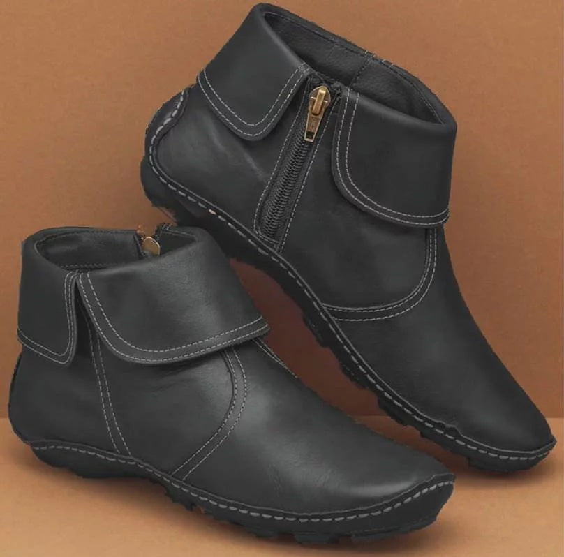 Women's Leather Flat Comfort Boots