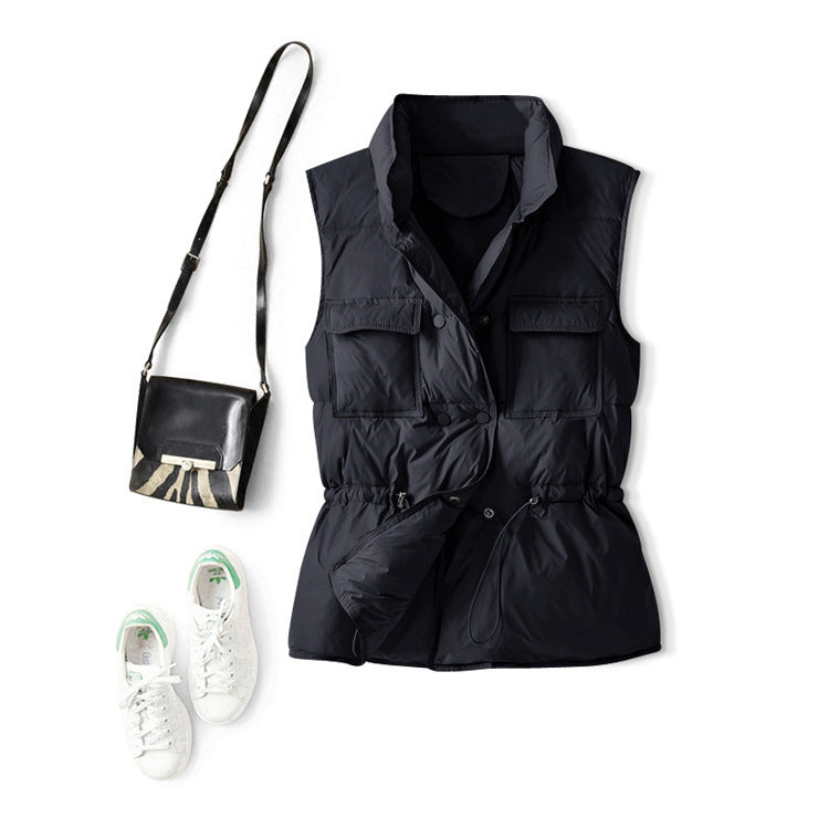 Women's White Duck Down Jacket Drawstring Waist Coat