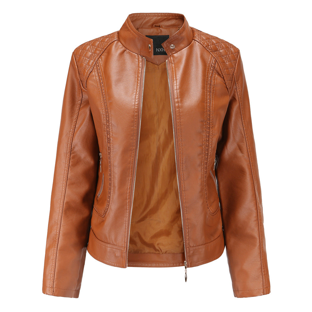 Leather Slim Collar Jacket For Women