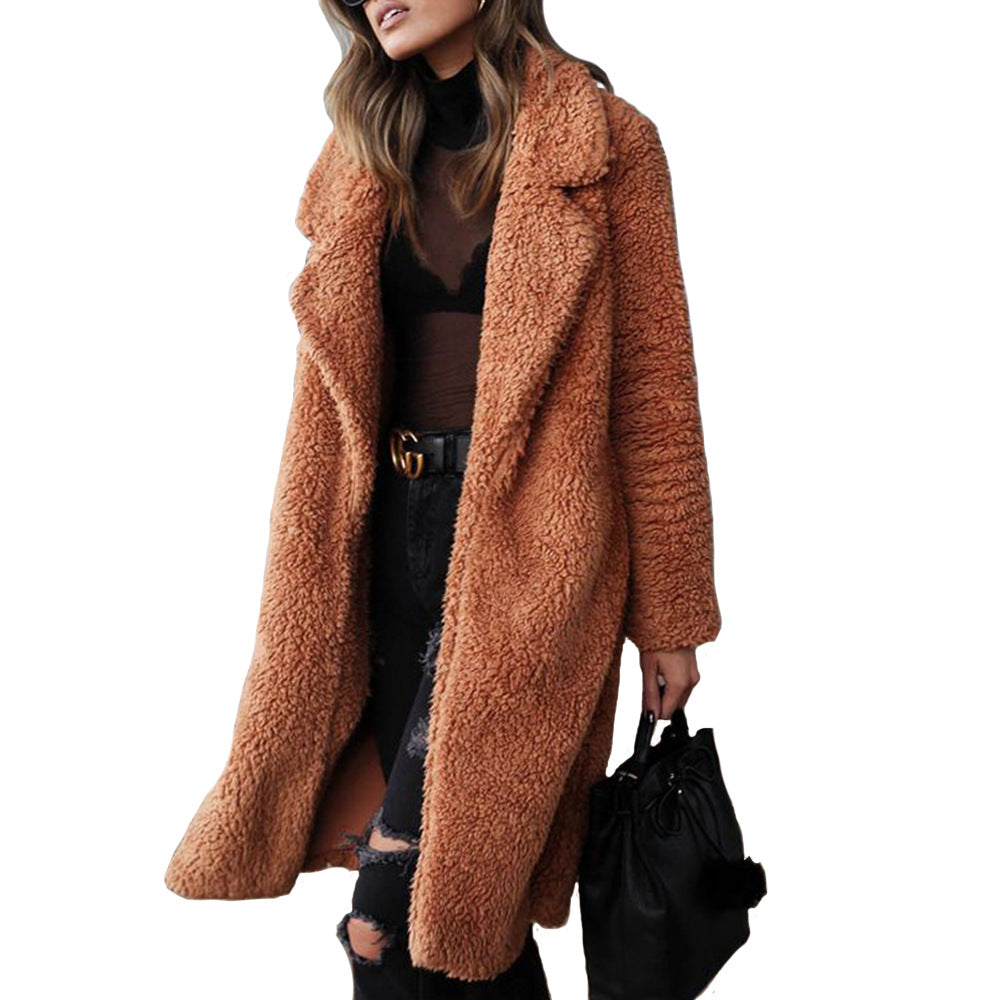 Women's Lapel Plush Long Jacket