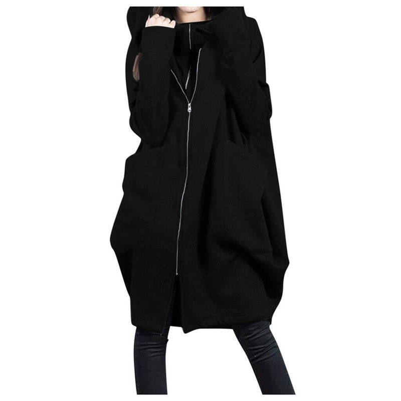 Women's Long Coat Plus Fleece Hoodie Jacket
