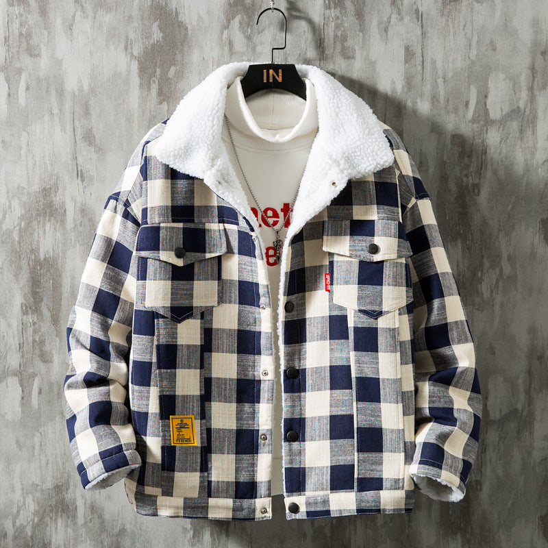 Men's Check Lapel Lamb Lined Jacket