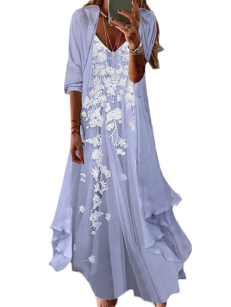 Women V Neck Casual Strap 2-Piece Dress