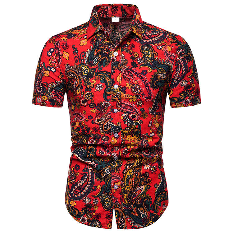 Men's Casual Short Sleeve Flower Shirt