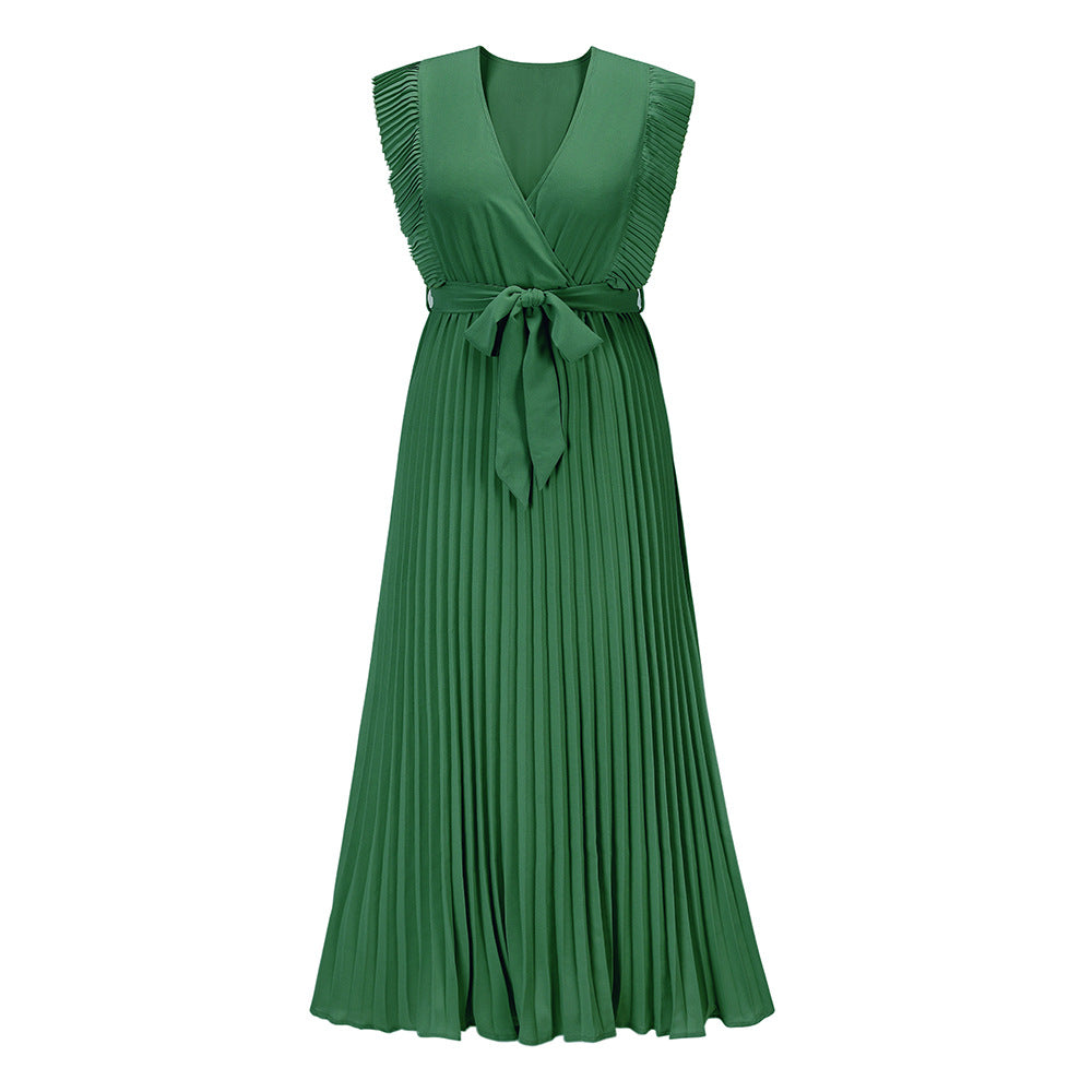 Chiffon Pleated Skirt Solid Color Dress