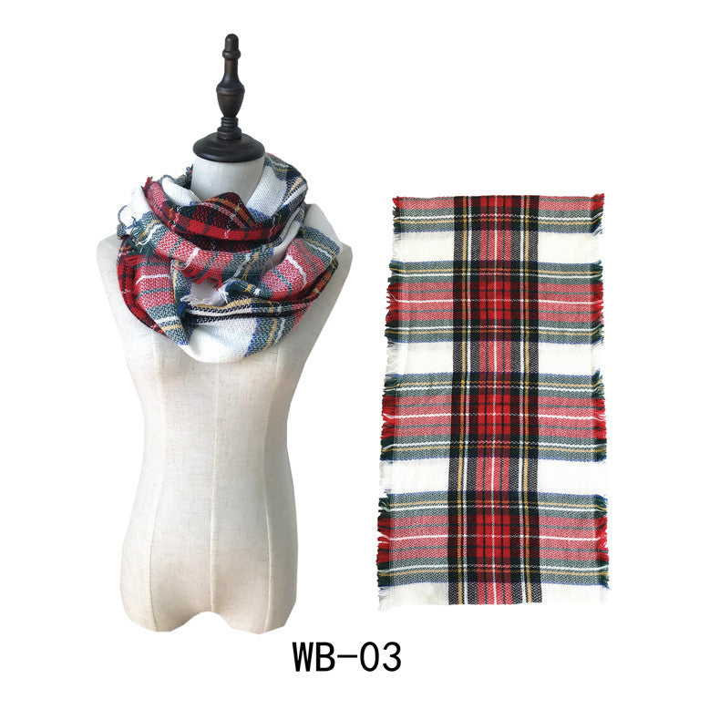 Woman Imitation Cashmere Double-sided Fringed Plaid Scarf