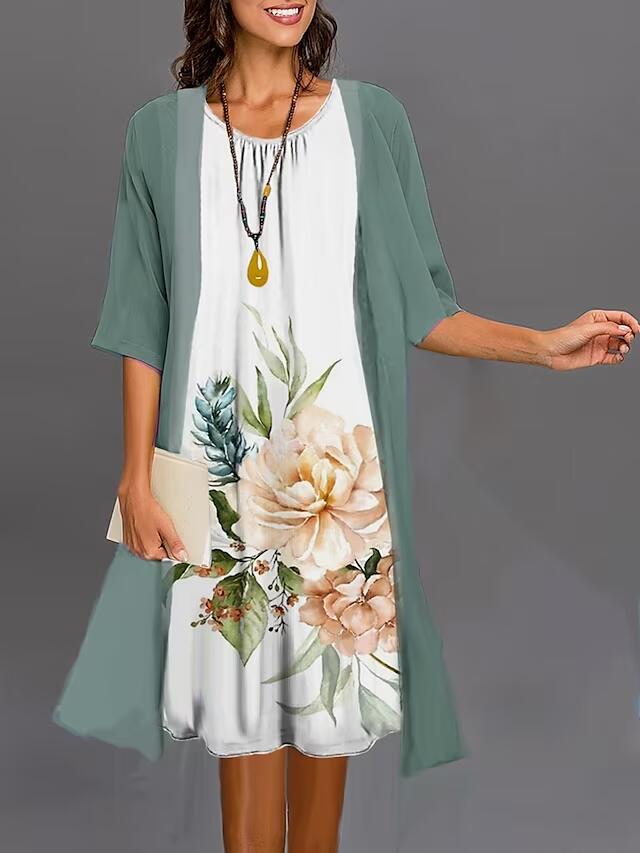 Women's Casual Loose Printed Dress 2-Piece Set
