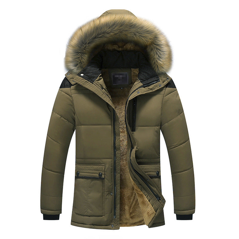 Men's Hooded Fur Collar Fleece Winter Jacket
