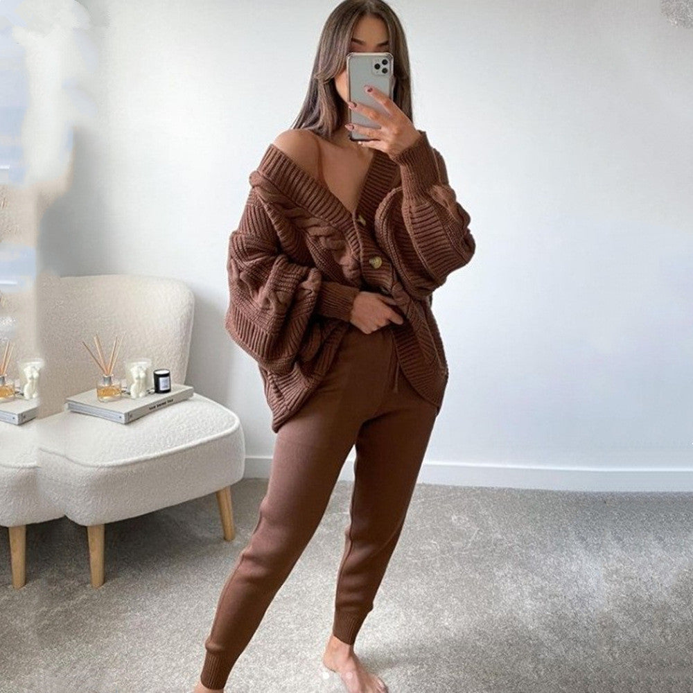 Women's Loose Jacket Knitted 2 Piece Set
