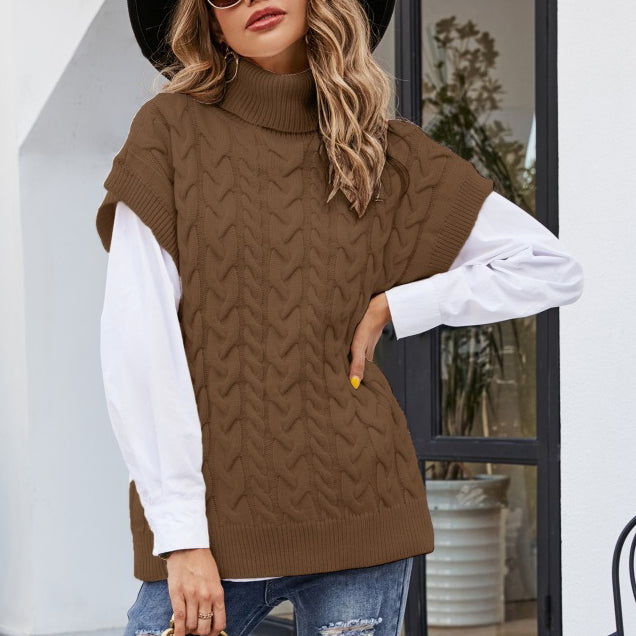 Women's Short Sleeve Turtleneck Knit Sweater