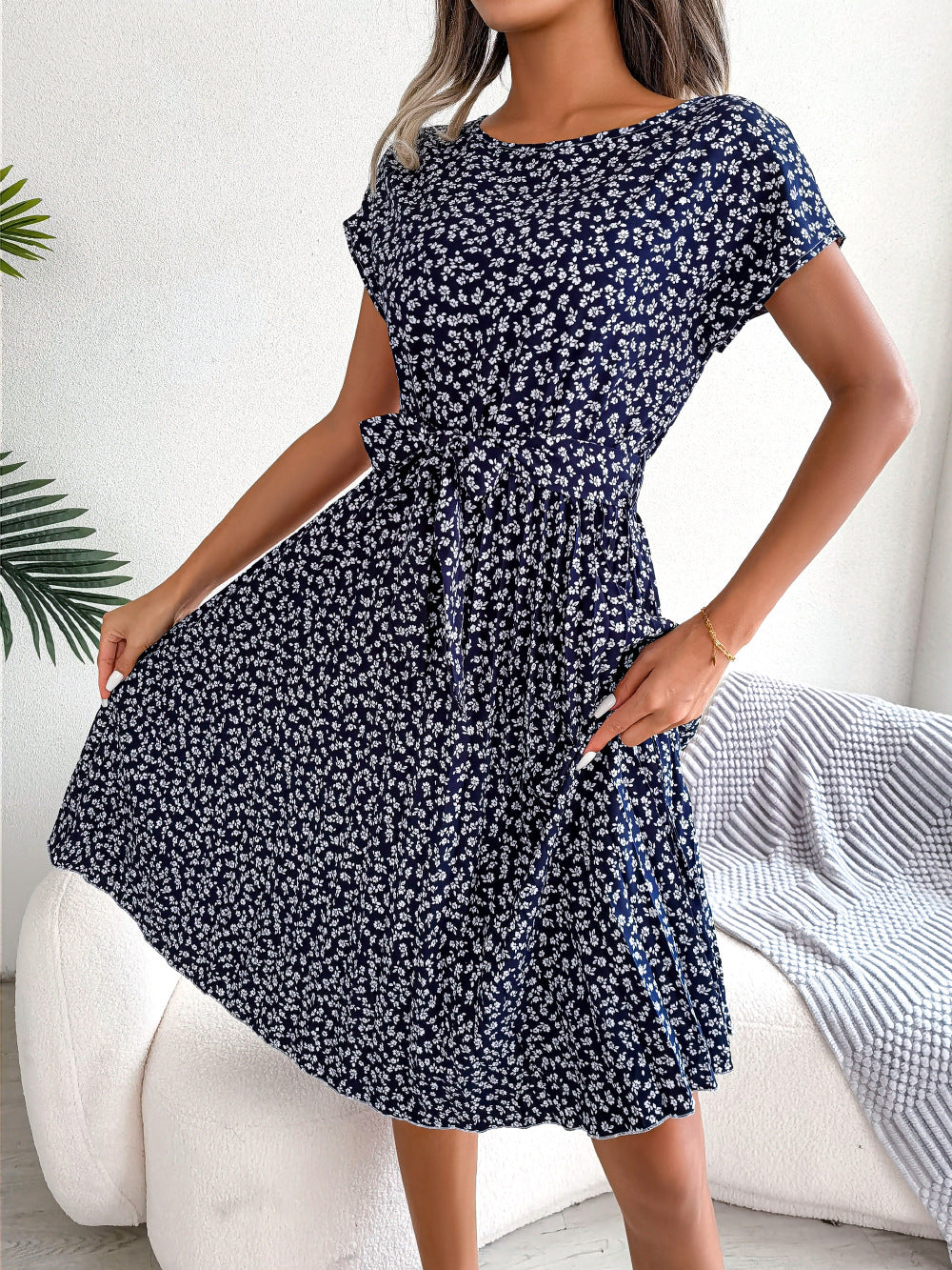Summer Short Sleeve Floral Print Dress For Women