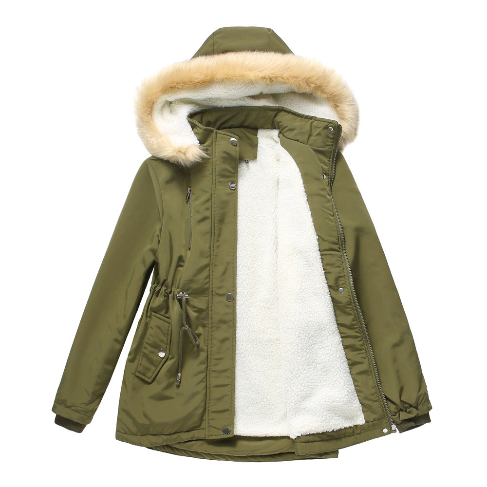 Women's Thick Lamb wool Detachable Fur Collar Coat Jacket