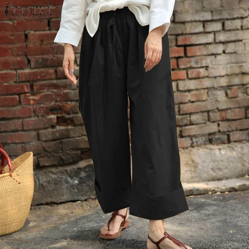 Women's High Waist Loose Casual Lace-up Wide Leg Pants
